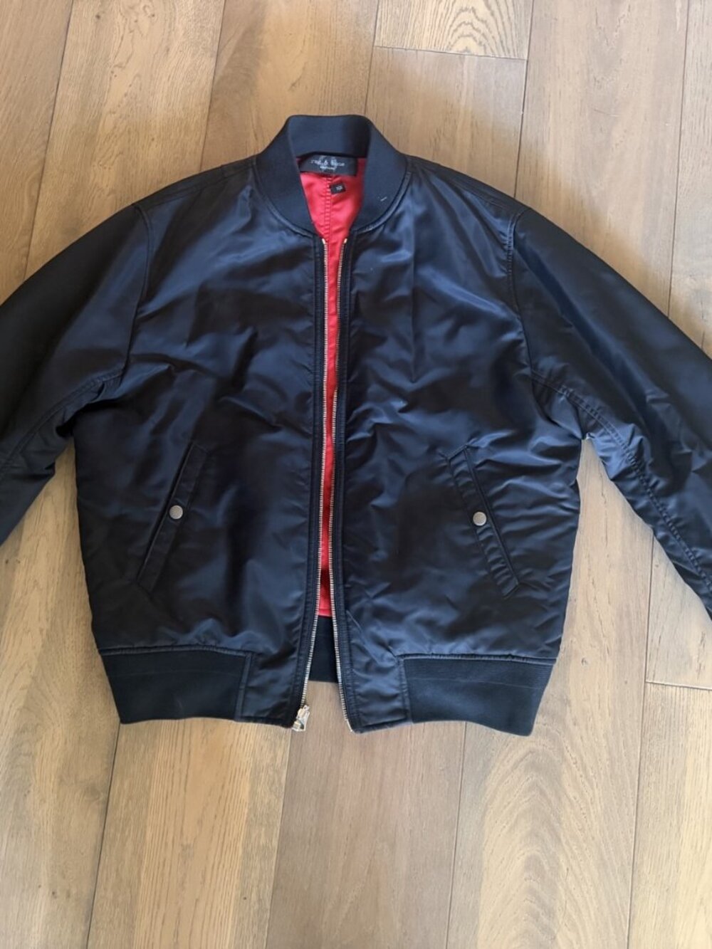 rag & bone Manston Bomber Jacket Black Red Lining Men M